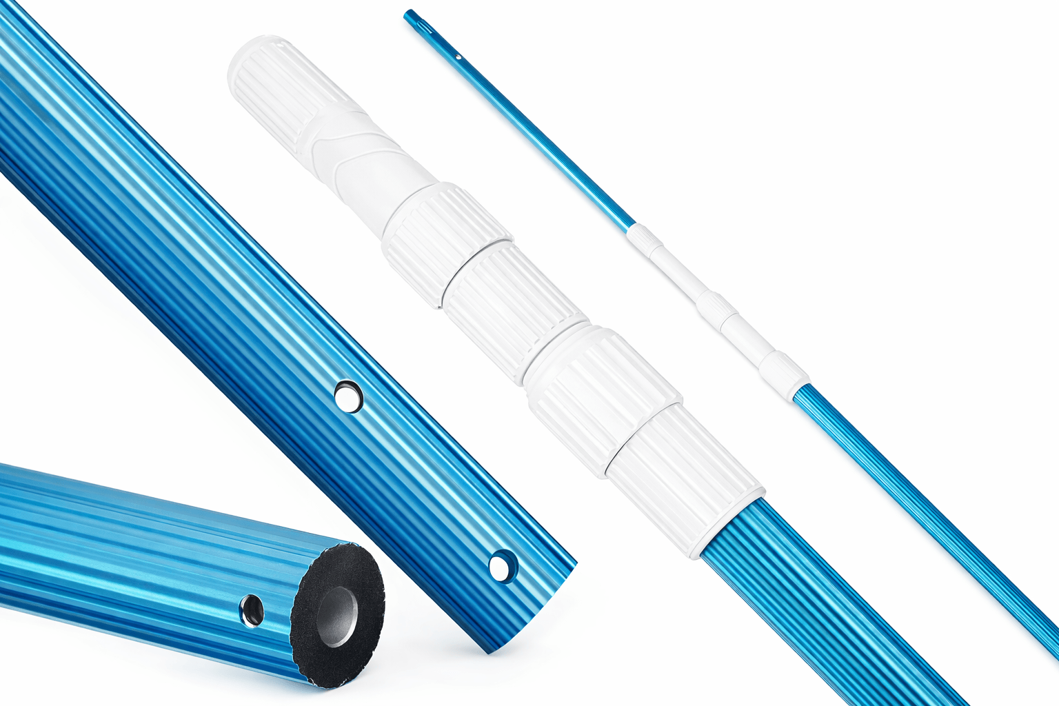 Telescópio azul para limpieza de piscinas